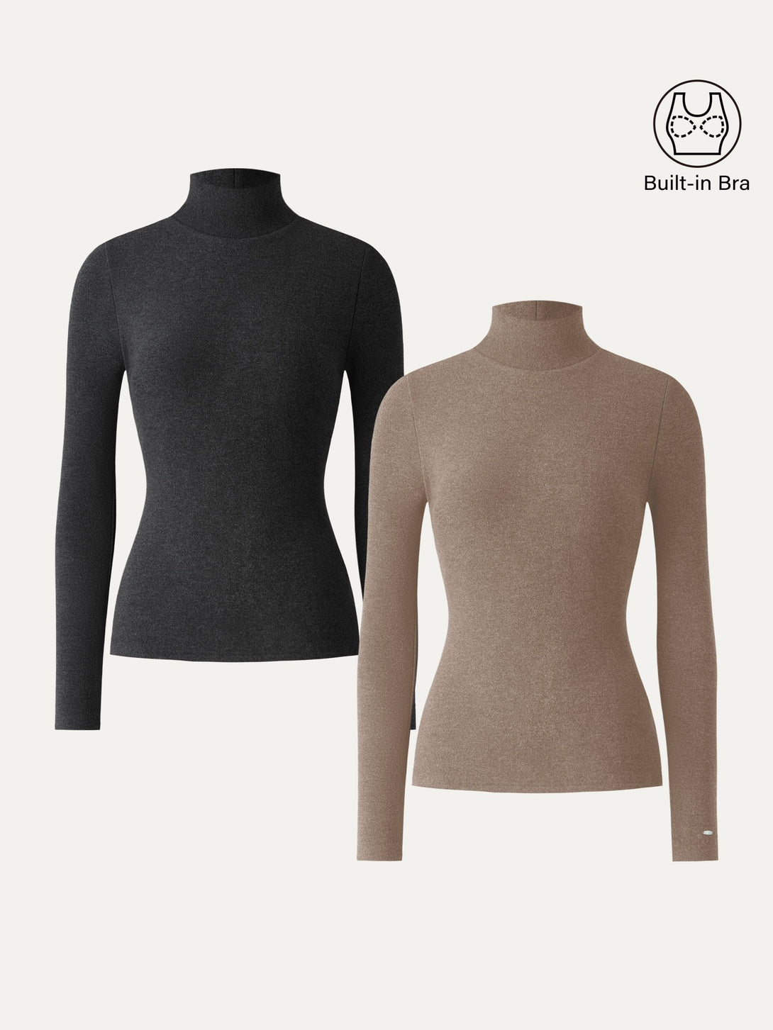 2Pcs Set MaxWarm Turtleneck Long Sleeve Brami Heather Black/Cork XS