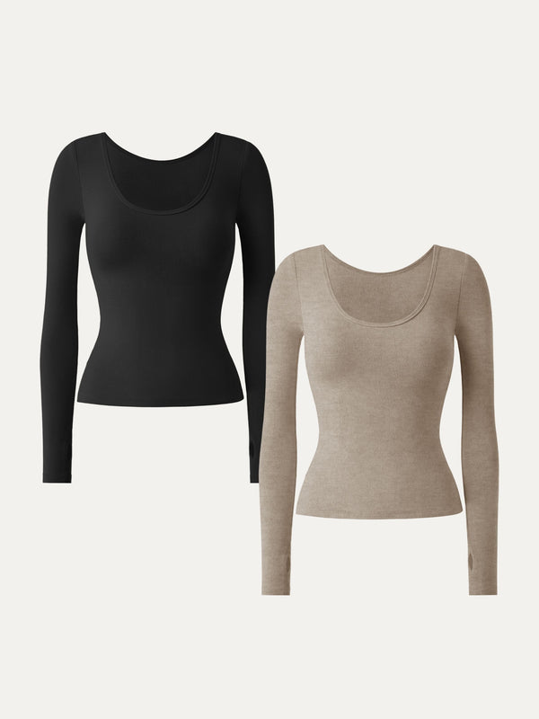 2Pcs Set Lyocell Cashmere Multi-Wear Long Sleeve Top with Thumbholes