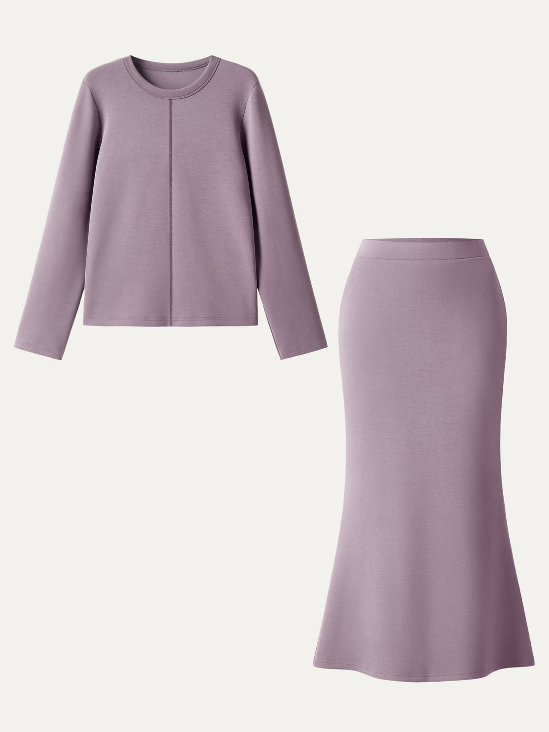 2Pcs Set Crew Neck Pullover Shirt & Wrinkle-Resistant Maxi Pull-on Skirt