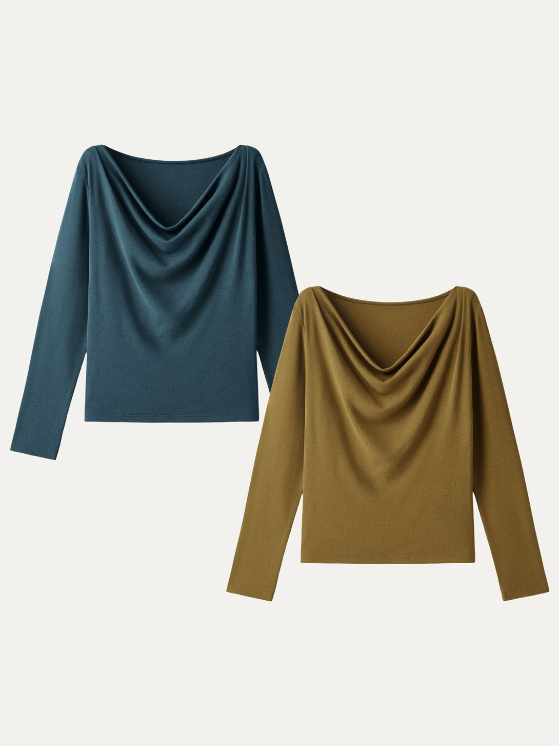 Effortless Cowl Neck Long Sleeve Top Old Brass/Forest Night XS