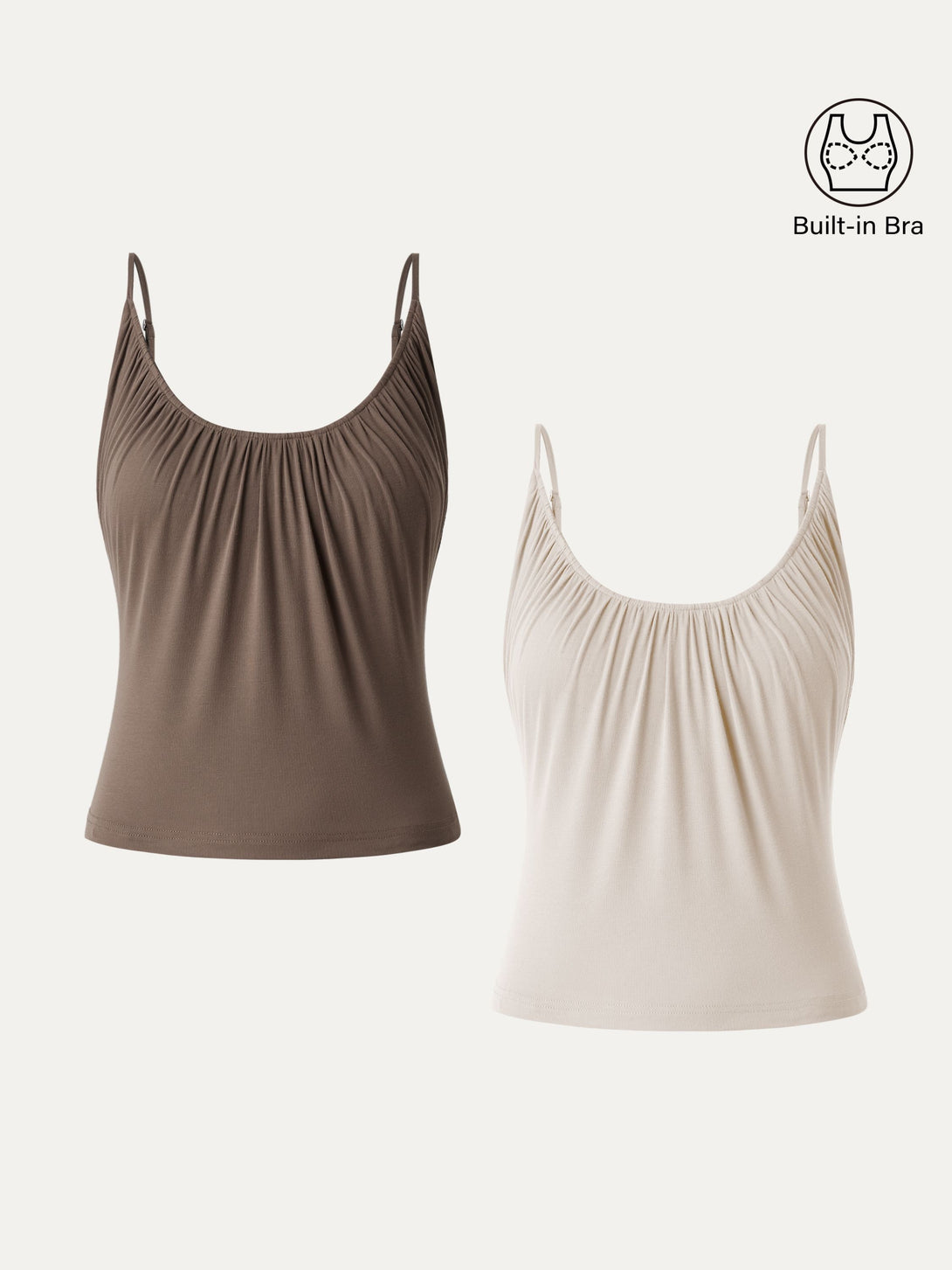 Scoop Neck Gathered Spaghetti Brami Top Iced Mocha/Fog XS