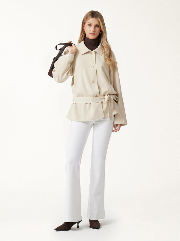 OGLmove Bamboo Ponte Notched Collar Long Sleeve Belted Jacket