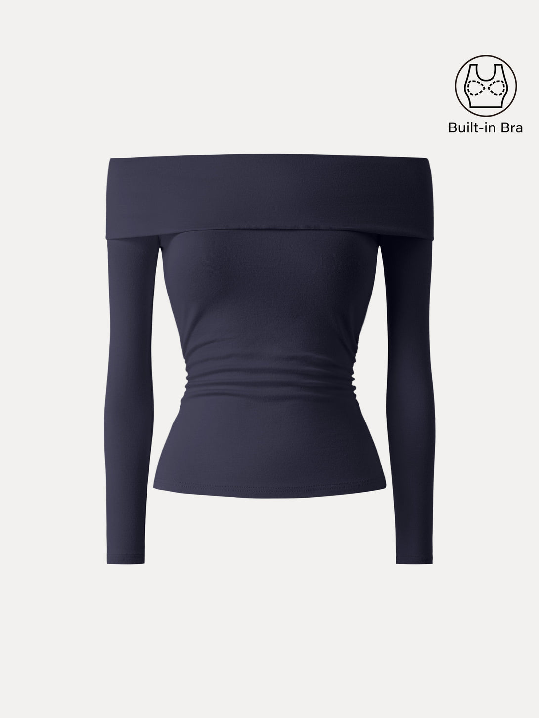 Off-Shoulder Long Sleeve Side Ruched Brami Top Midnight Navy XS