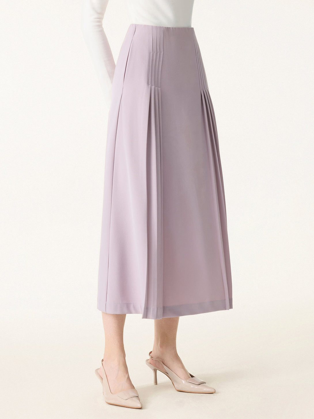 Wrinkle-Resistant A-line Pleated Midi Skirt with Pockets