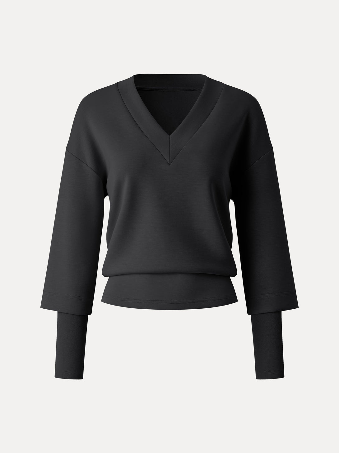 V-neck Hip Length Top with Sleeve Warmers Black XS