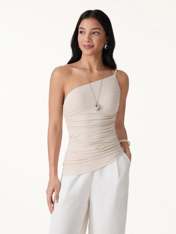OGLmove Ruched One Shoulder Asymmetrical Bra Top Fog XS