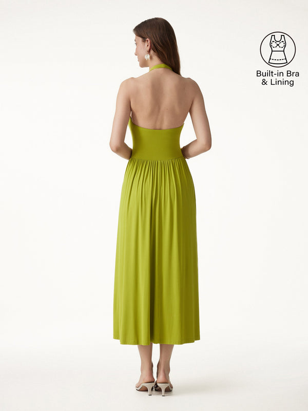 OGLmove SkinKiss Halter Ruched Midi Bra Dress with Pockets