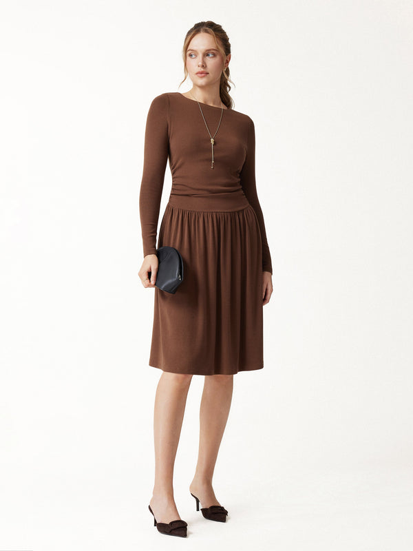 OGLmove Eco-Mousse® Boatneck Ruched Mini Bra Dress with Pockets