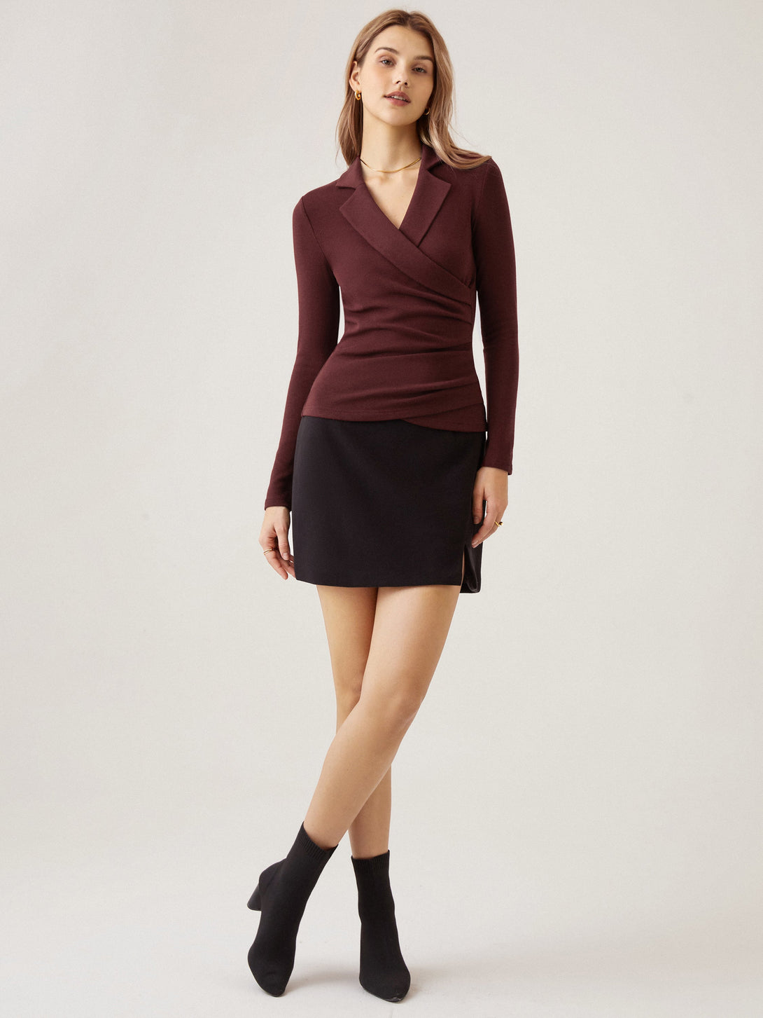 2Pcs Set Collared Surplice Top