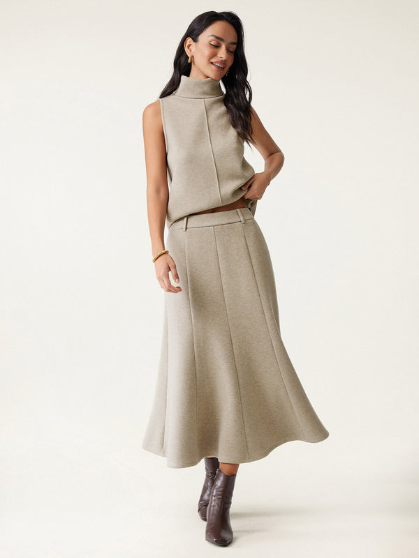 2Pcs Set Split Hem Top & High Waisted Midi Skirt