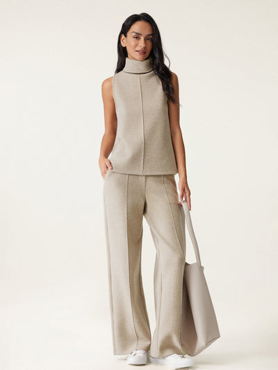 2Pcs Set Split Hem Top & High Waisted Straight Leg Pant Set
