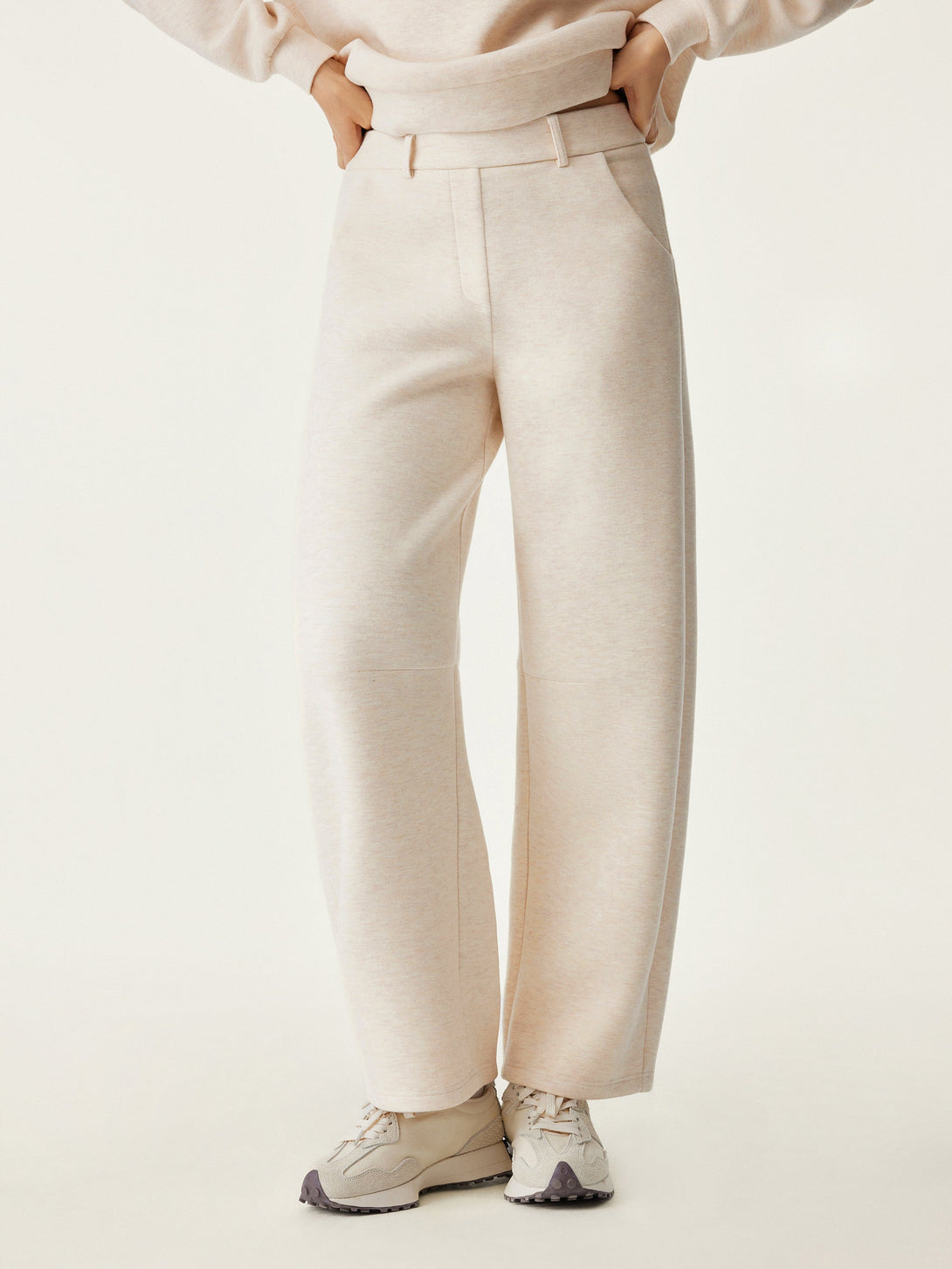 High Waisted Cozy Barrel Leg Pant Heather Beige XS