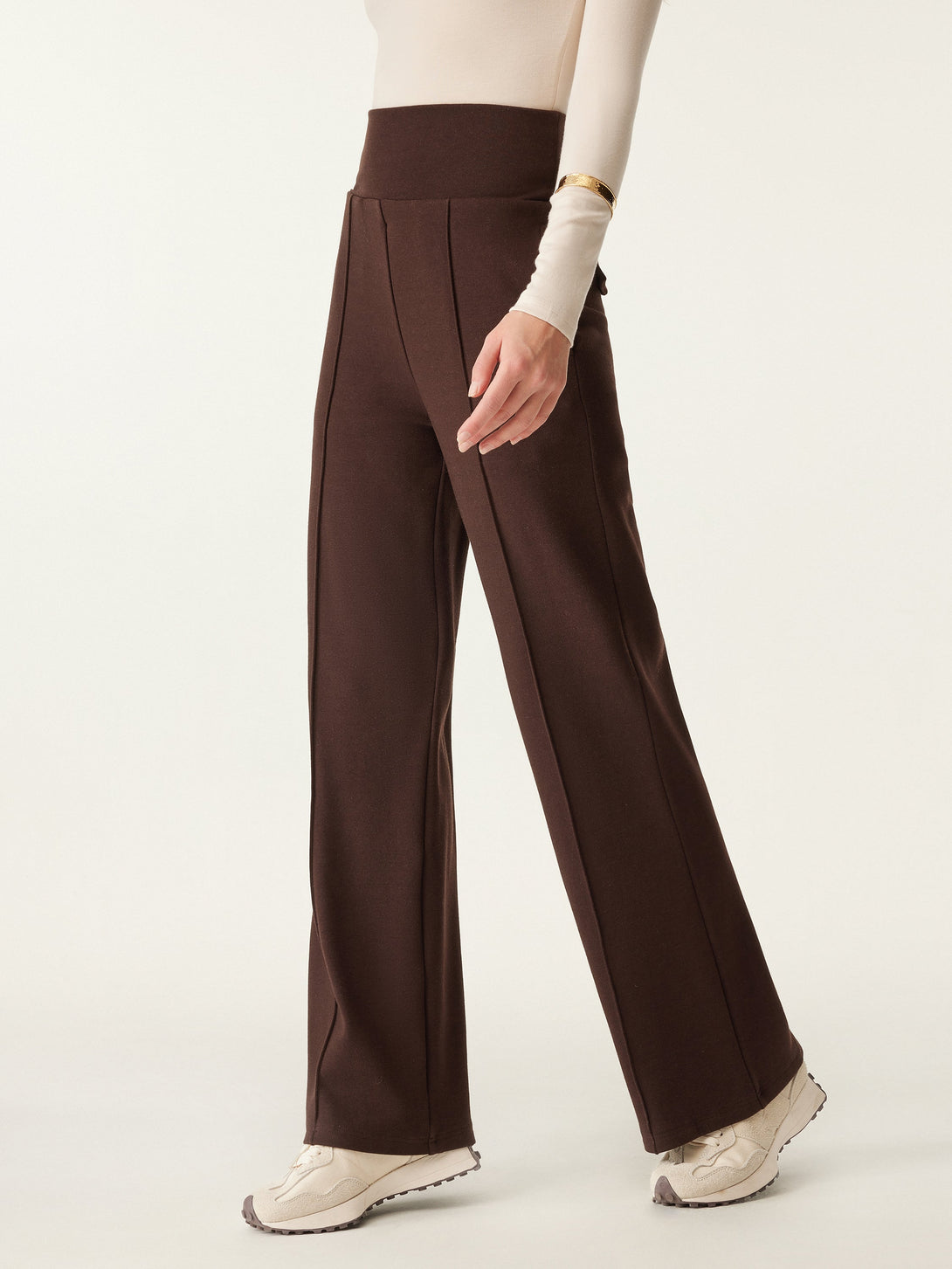 2Pcs Set Asymmetrical Placket Top & Tummy Warmer Pin-Tuck Pant