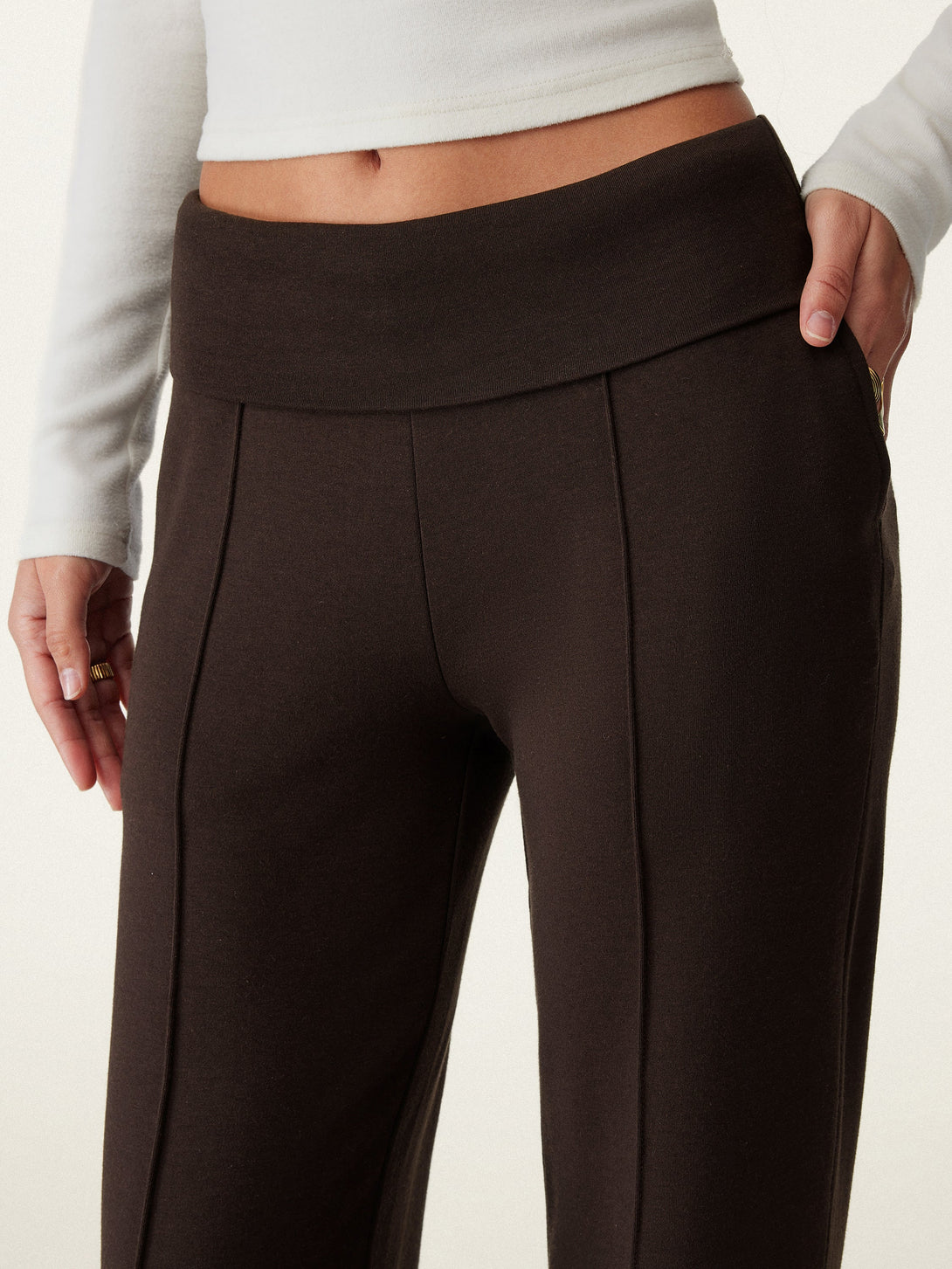 2Pcs Set Asymmetrical Placket Top & Tummy Warmer Pin-Tuck Pant