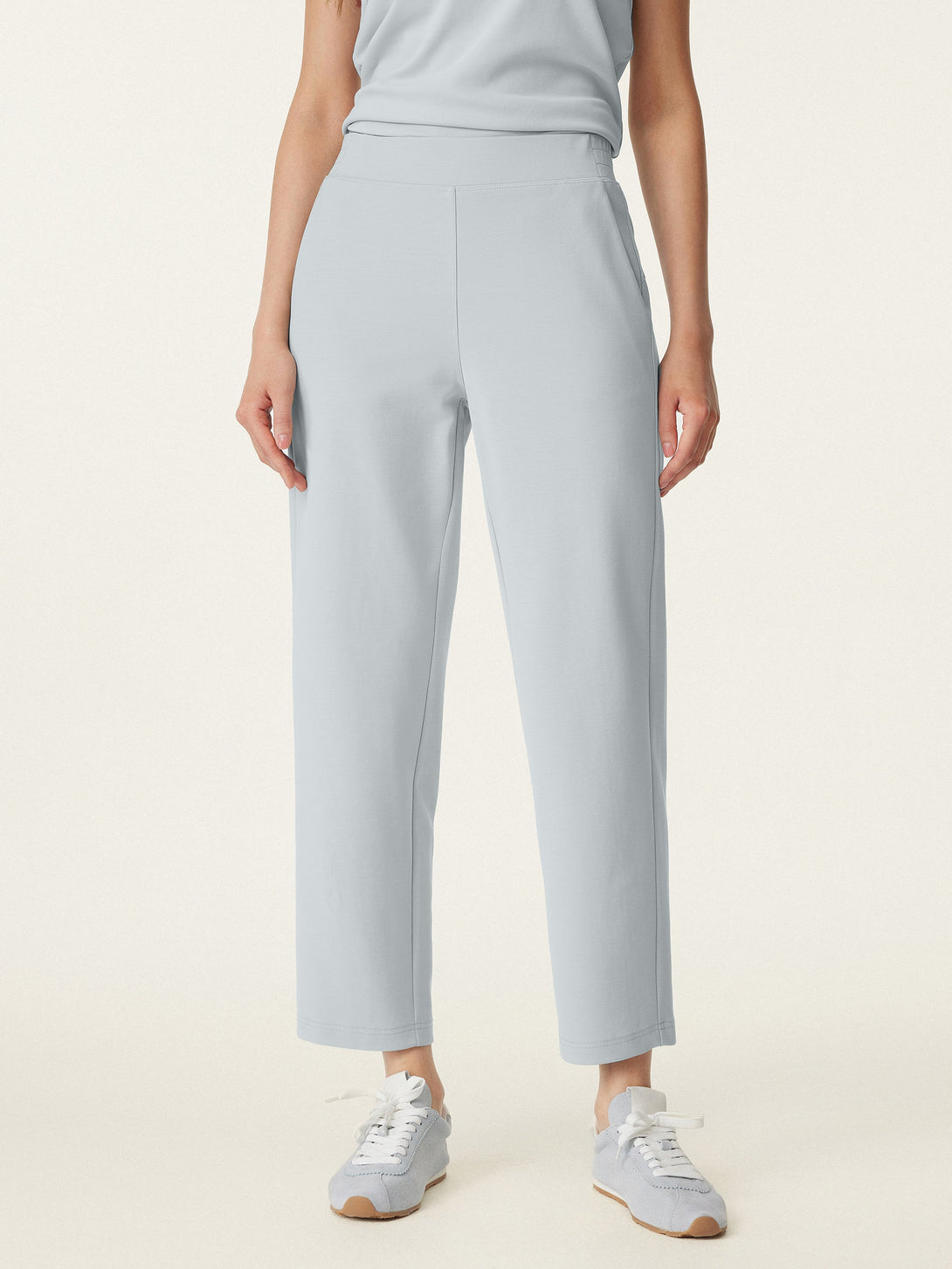 Mid Rise Pull-on Tapered Pants with Pockets Smoke Blue L