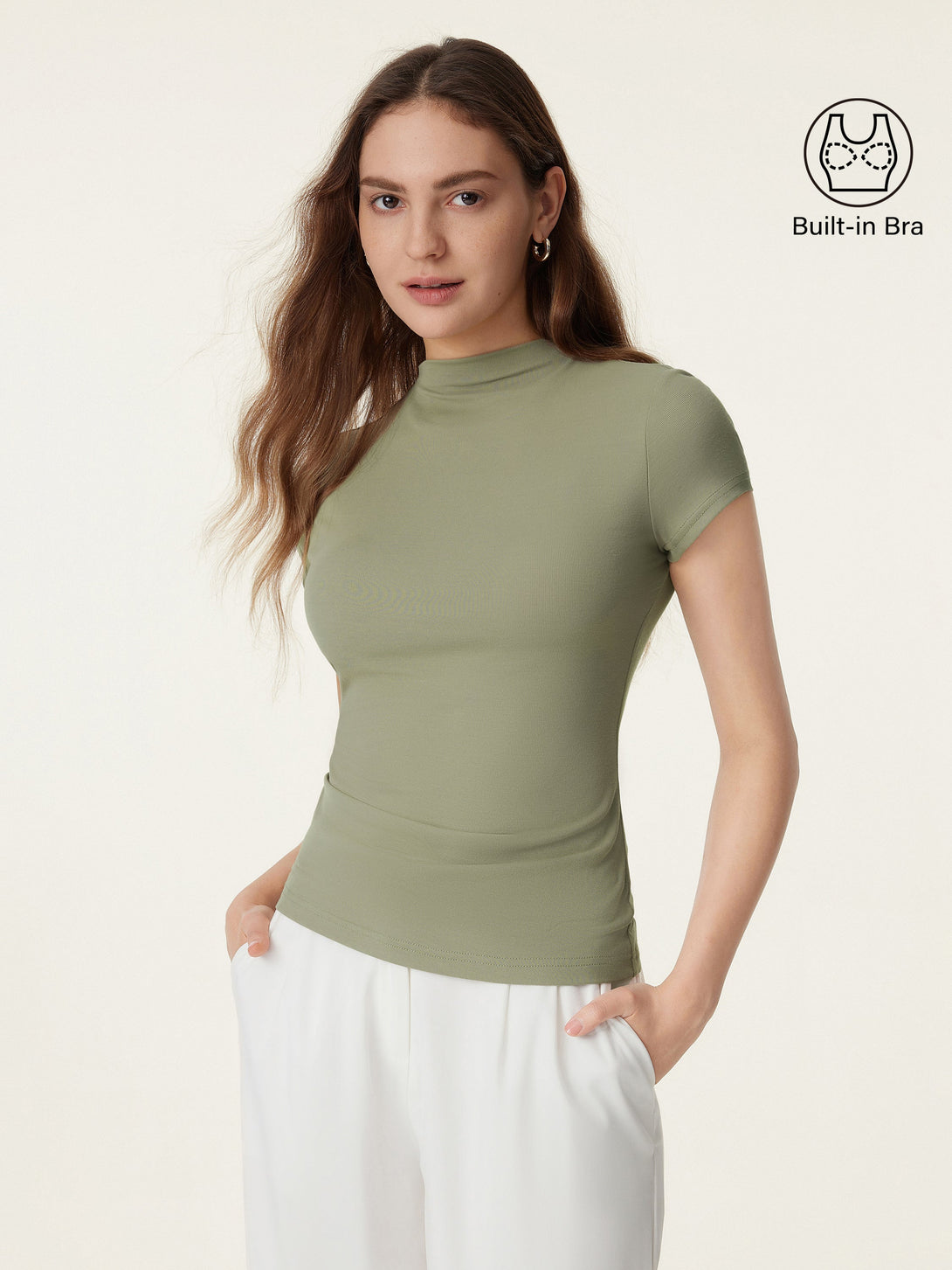 Mockneck Short Sleeve New Airy Brami Tate Olive XS