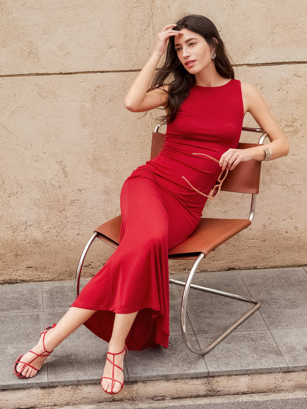 Effortless Boatneck Mermaid Maxi Dress Chili Pepper XS