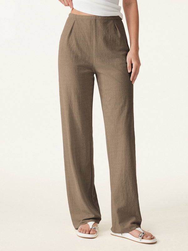 Wrinkle-resistant Cotton-linen Mid Rise Straight Leg Pant