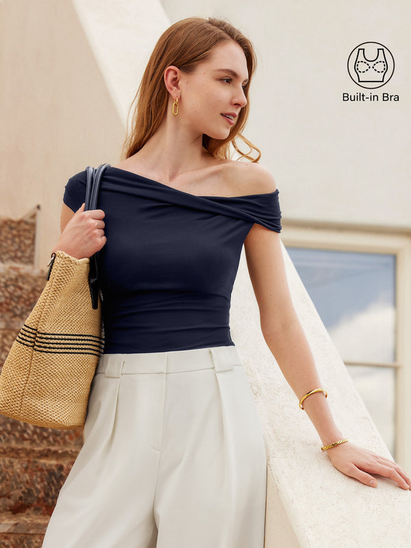 2Pcs Set Multi-wear Versatile Necklines Brami Top & Essential Ruched Mini Circle Skirt