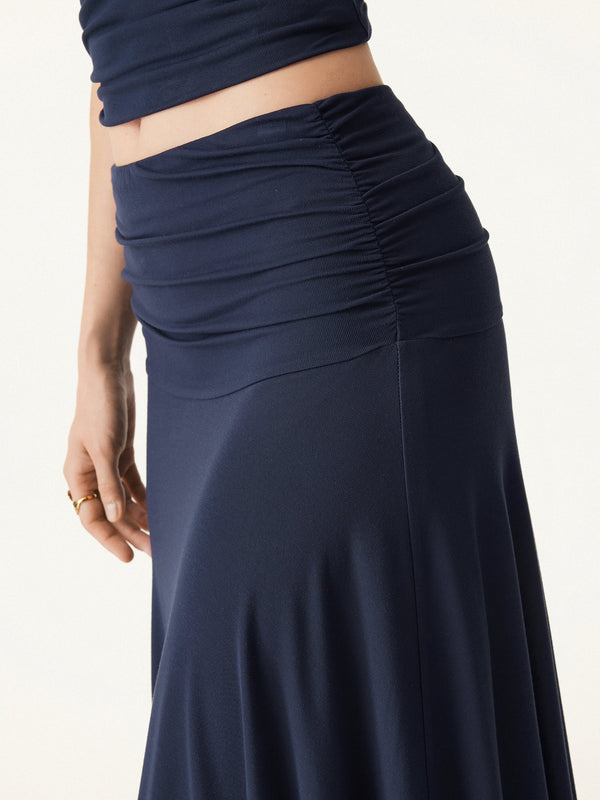 OGLmove 2Pcs Set Non-slip Essential Tube Brami Top & Ultrasoft Mid Rise A-line Ruched Maxi Skirt