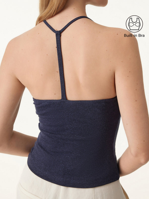 Soft Linen Luxe V-neck T-back Airy Brami Tank Smoky Navy XS