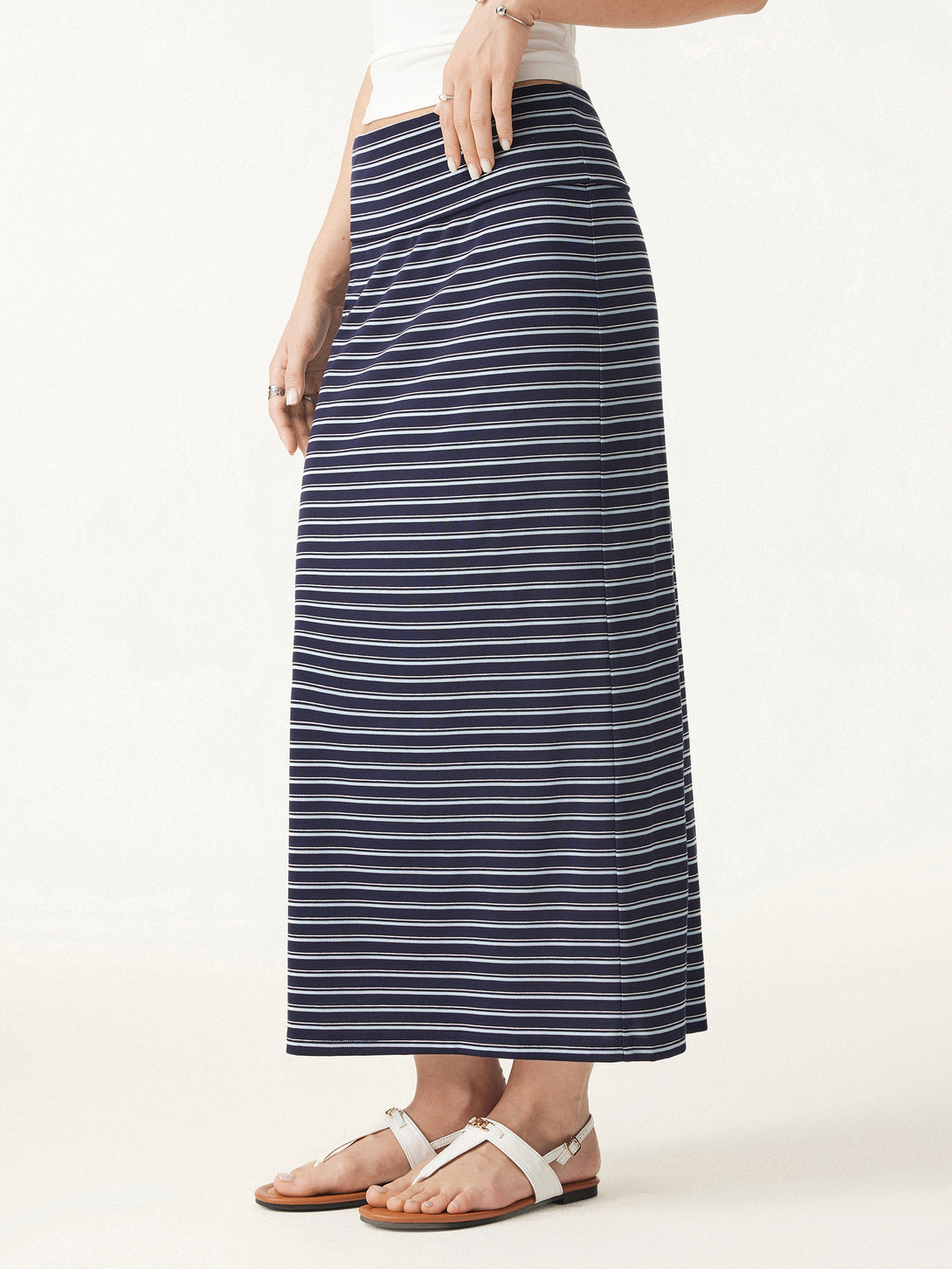 2Pcs Set Striped Spaghetti Brami & Low Rise Striped Midi Skirt