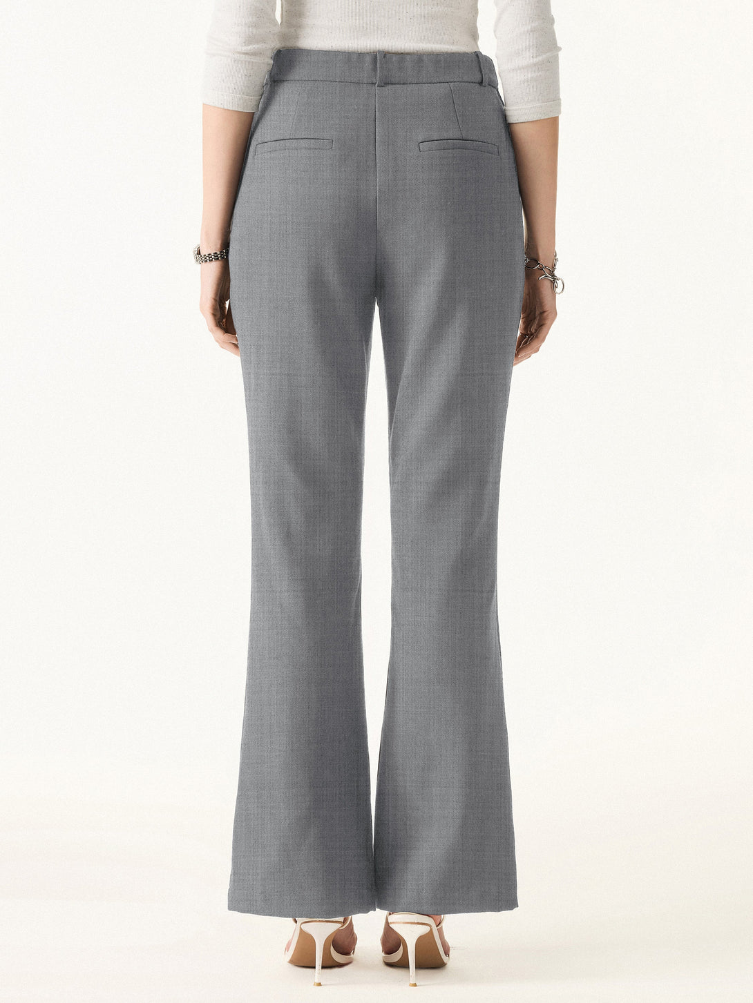 Stretch Wool Mid Rise Flared Trousers with Pockets