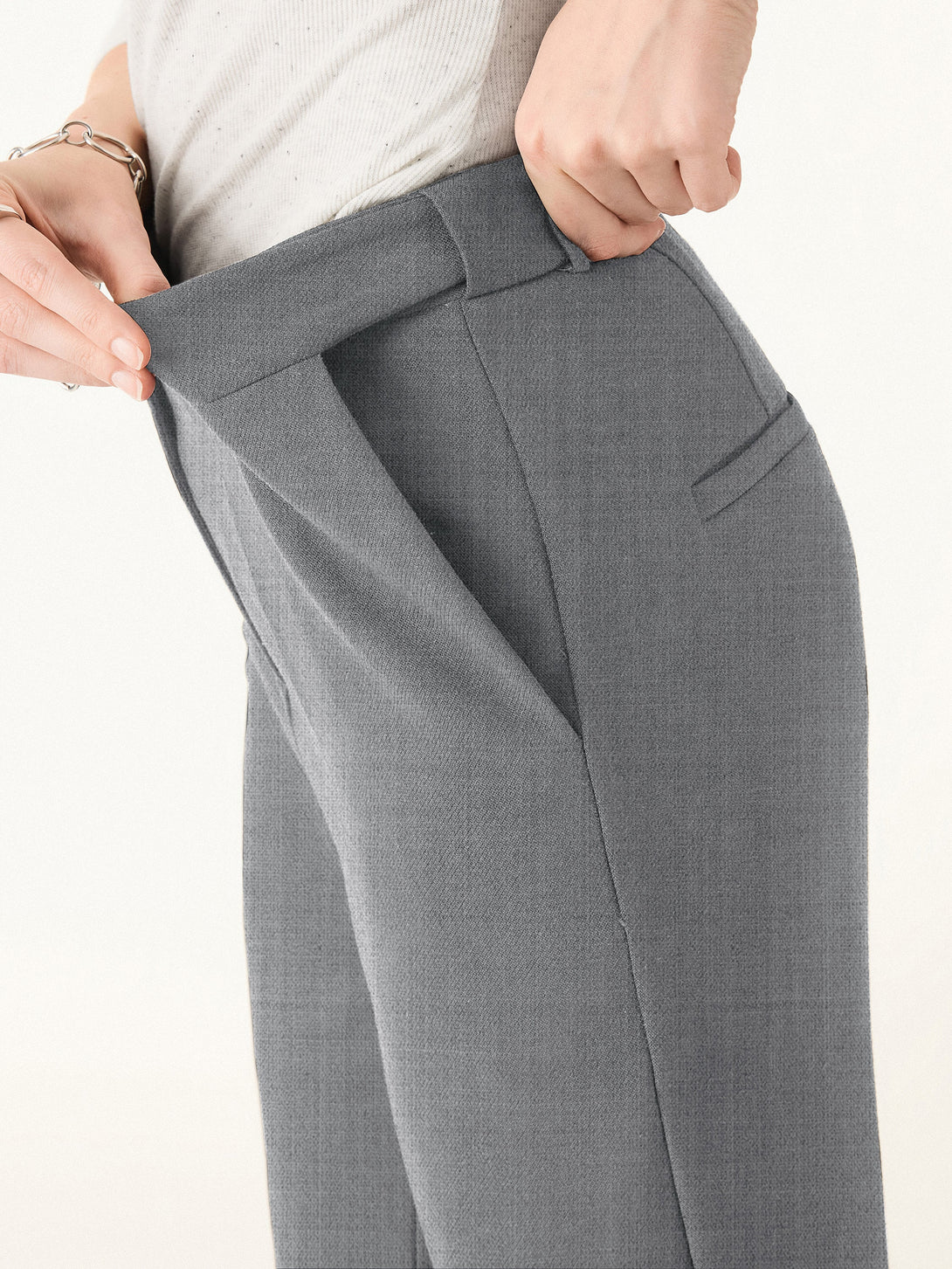 Stretch Wool Mid Rise Flared Trousers with Pockets