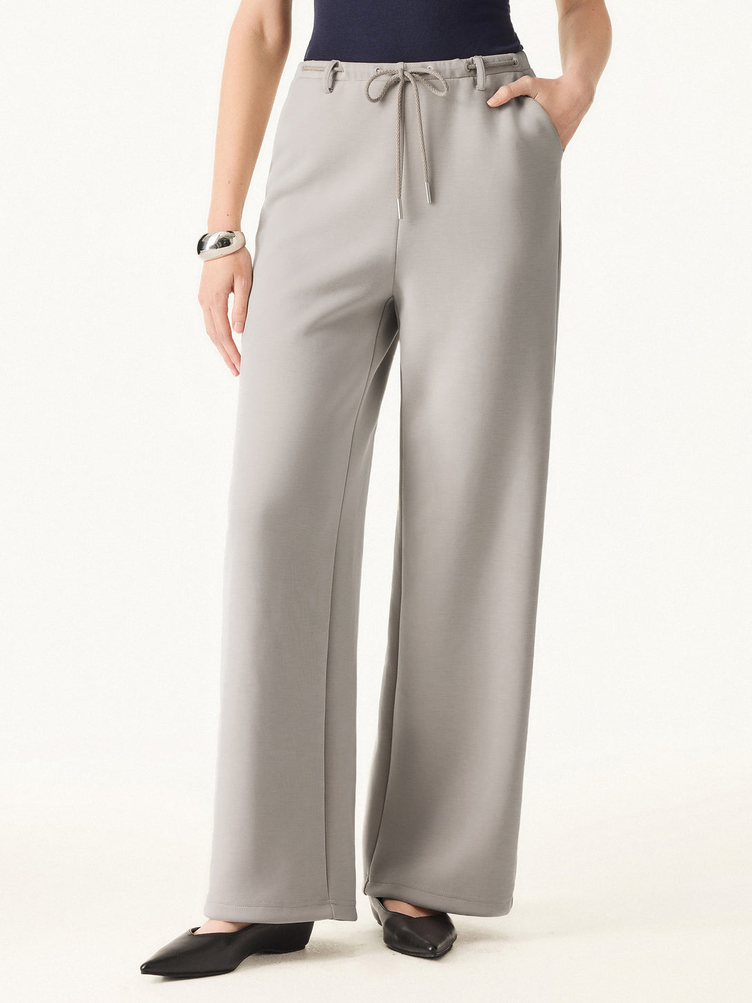 Flexible Mid Rise Straight Leg Pants with Pockets Regular Grey Steel