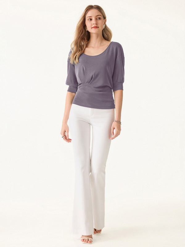 Scoop Neck Short Sleeve Tucked Tee
