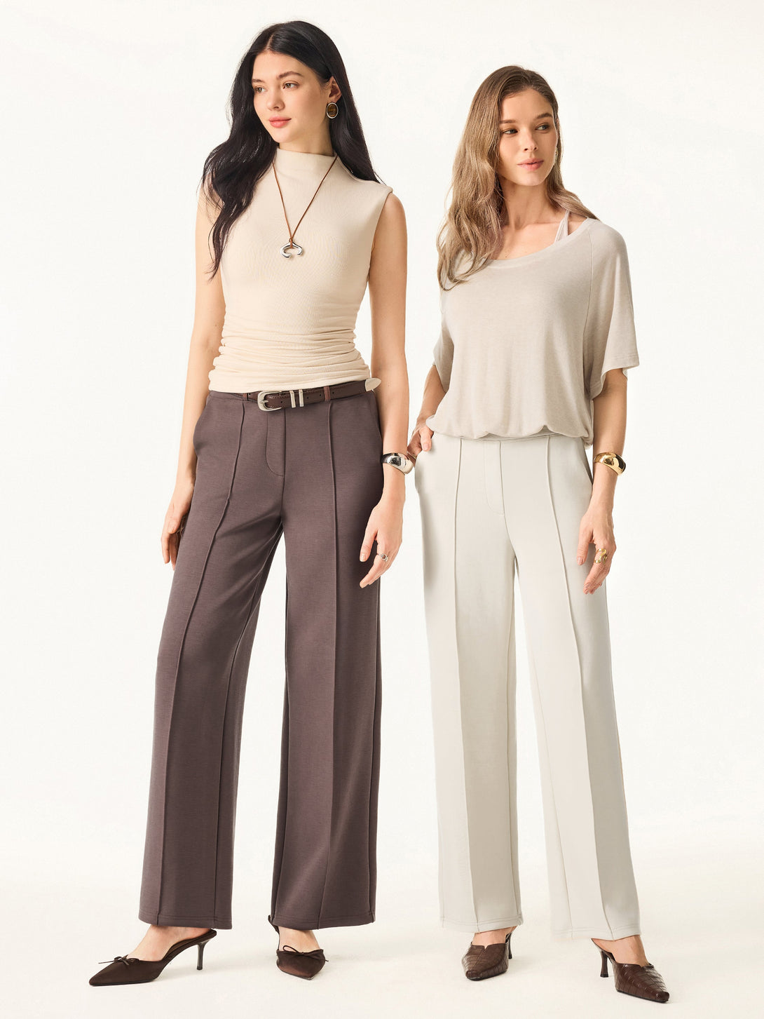 Wrinkle-Resistant Mid Rise Straight Leg Pants with Pockets