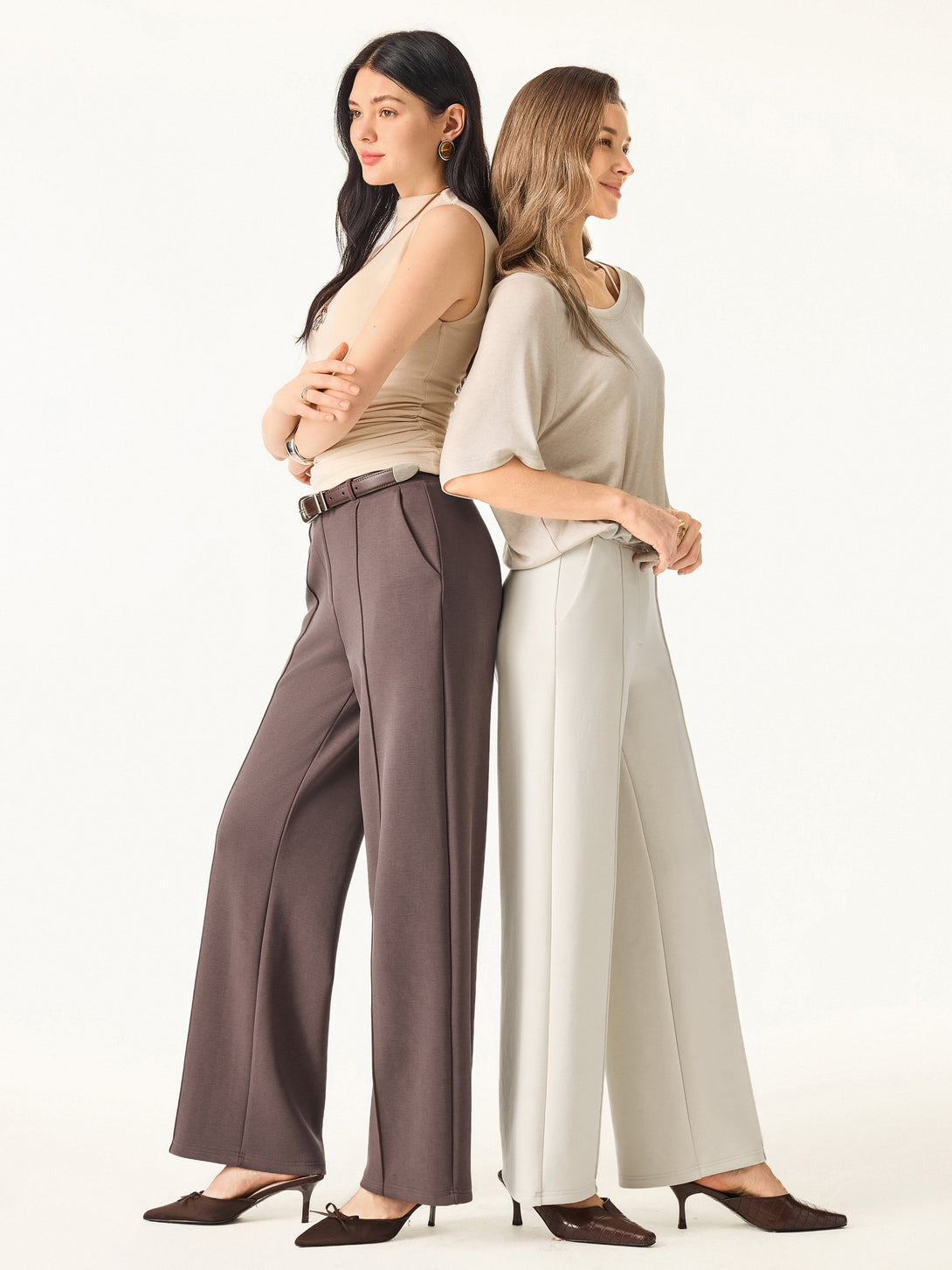 Wrinkle-Resistant Mid Rise Straight Leg Pants with Pockets