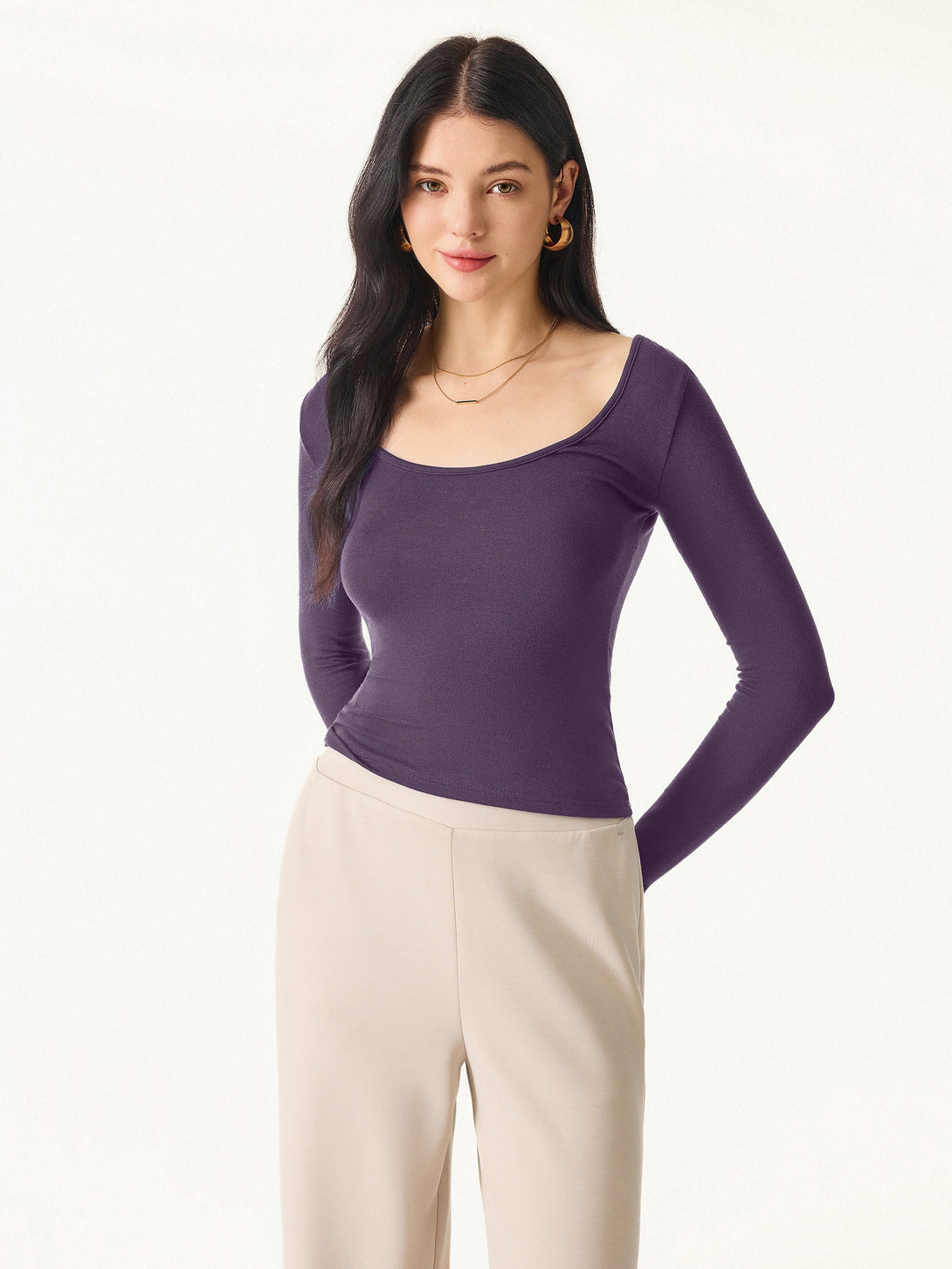 Essential Lyocell Cashmere Multi-Wear Long Sleeve Top with Thumbholes Plum Wine XS
