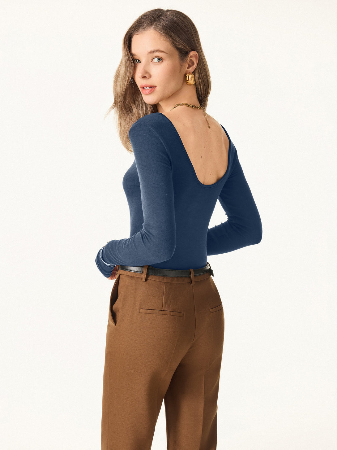 2Pcs Set Lyocell Cashmere Multi-Wear Long Sleeve Top with Thumbholes