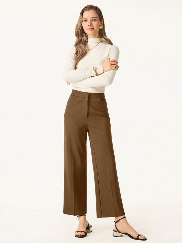 Ponte High Rise Straight Leg Cropped Fly-Front Trousers with Pockets Petite Sweet Hazelnut