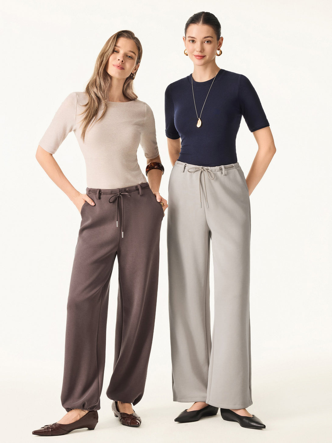 Flexible Mid Rise Straight Leg Pants with Pockets