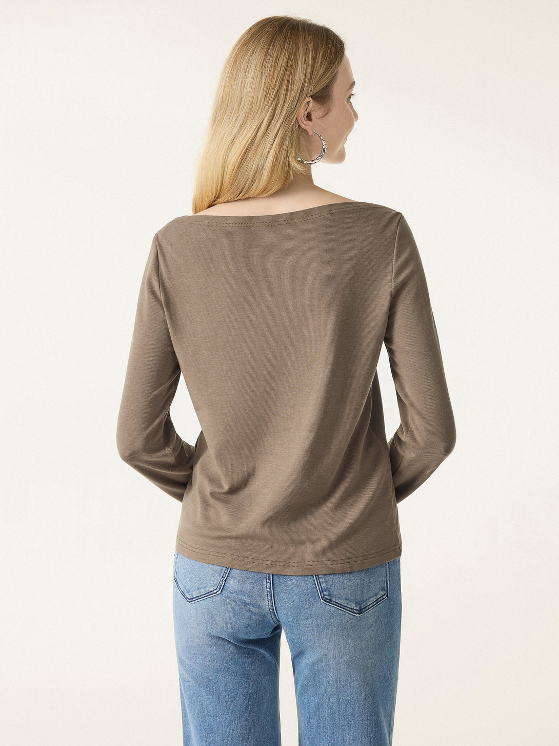 Relaxed Fit Boatneck Long Sleeve Top