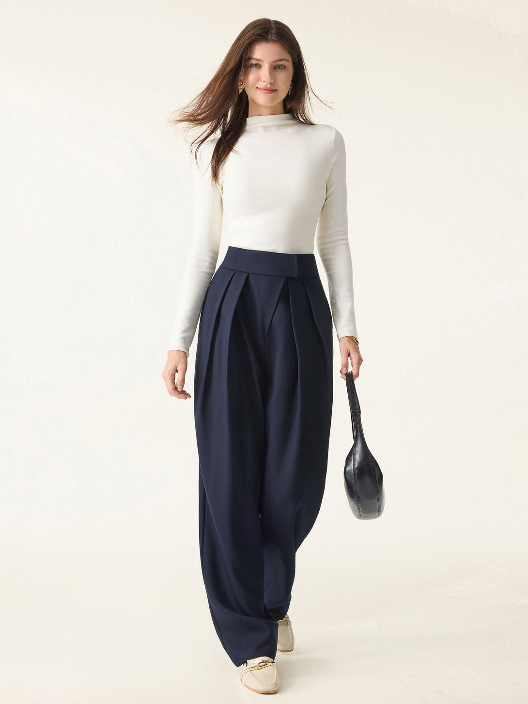 High Rise Pegged Leg Trousers with Pockets