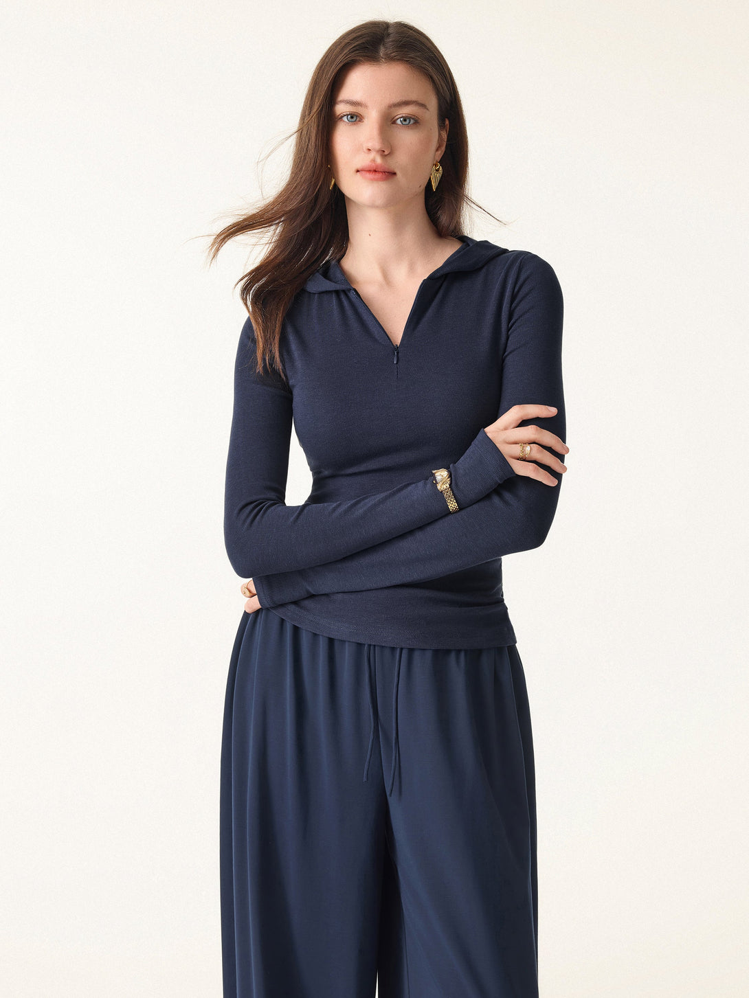 Slim Fitted Quarter Zip Pullover Hoodie