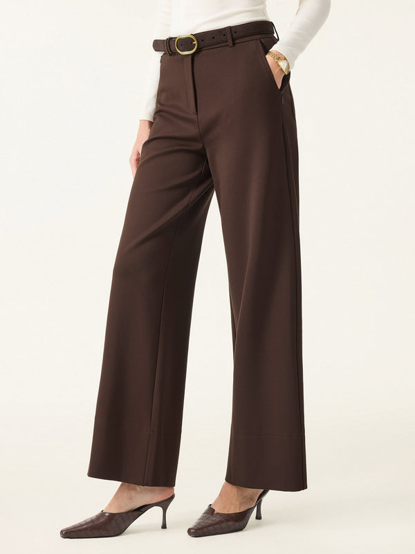 High Rise Wide Leg Trousers with Zippered Pockets Regular Hickory Brown