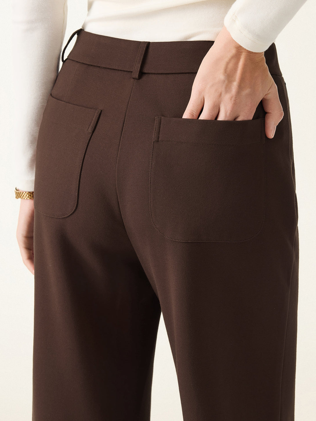 2Pcs Set Boatneck Blazer & High Rise Wide Leg Trousers with Zippered Pockets