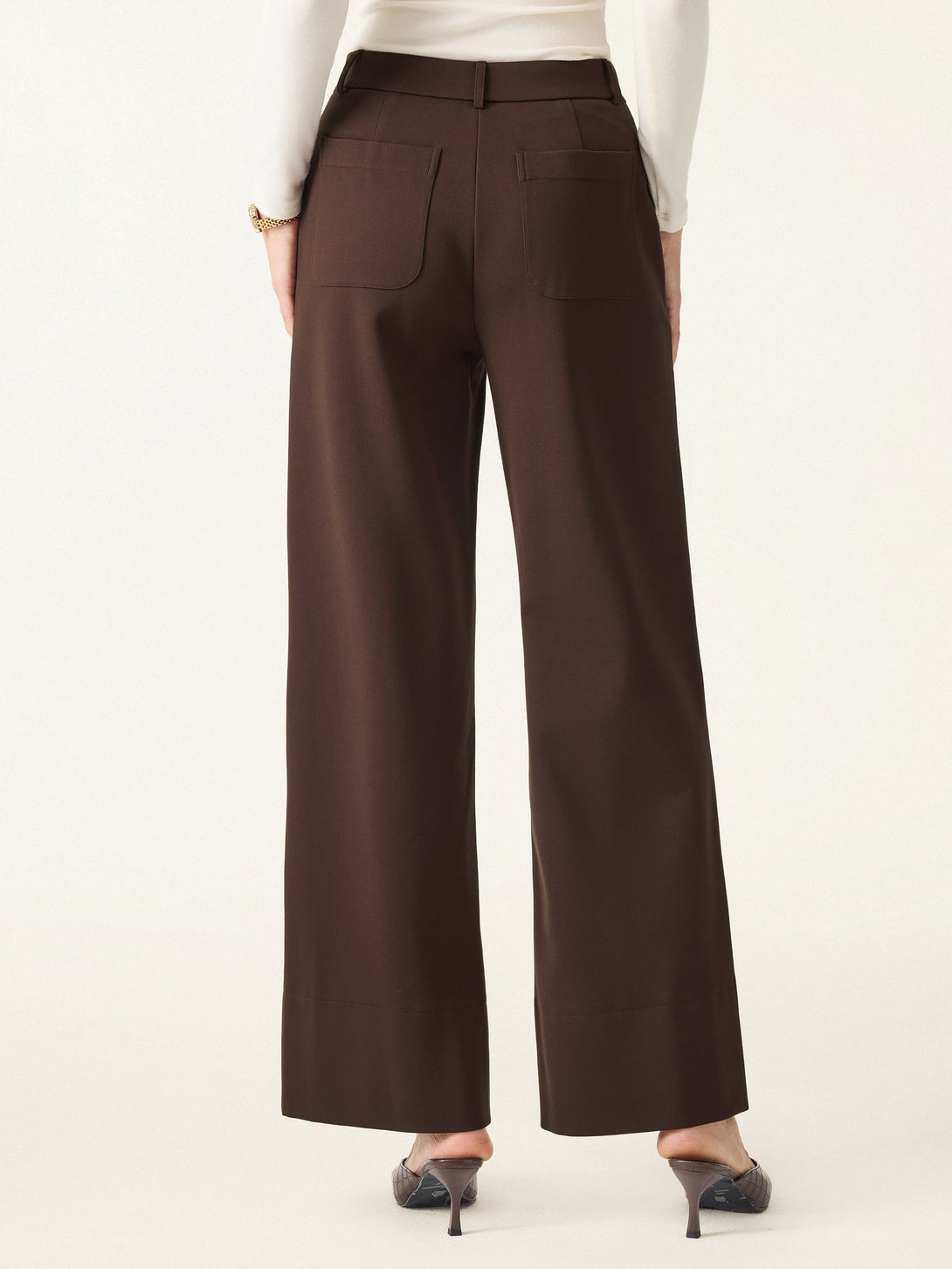 2Pcs Set Boatneck Blazer & High Rise Wide Leg Trousers with Zippered Pockets
