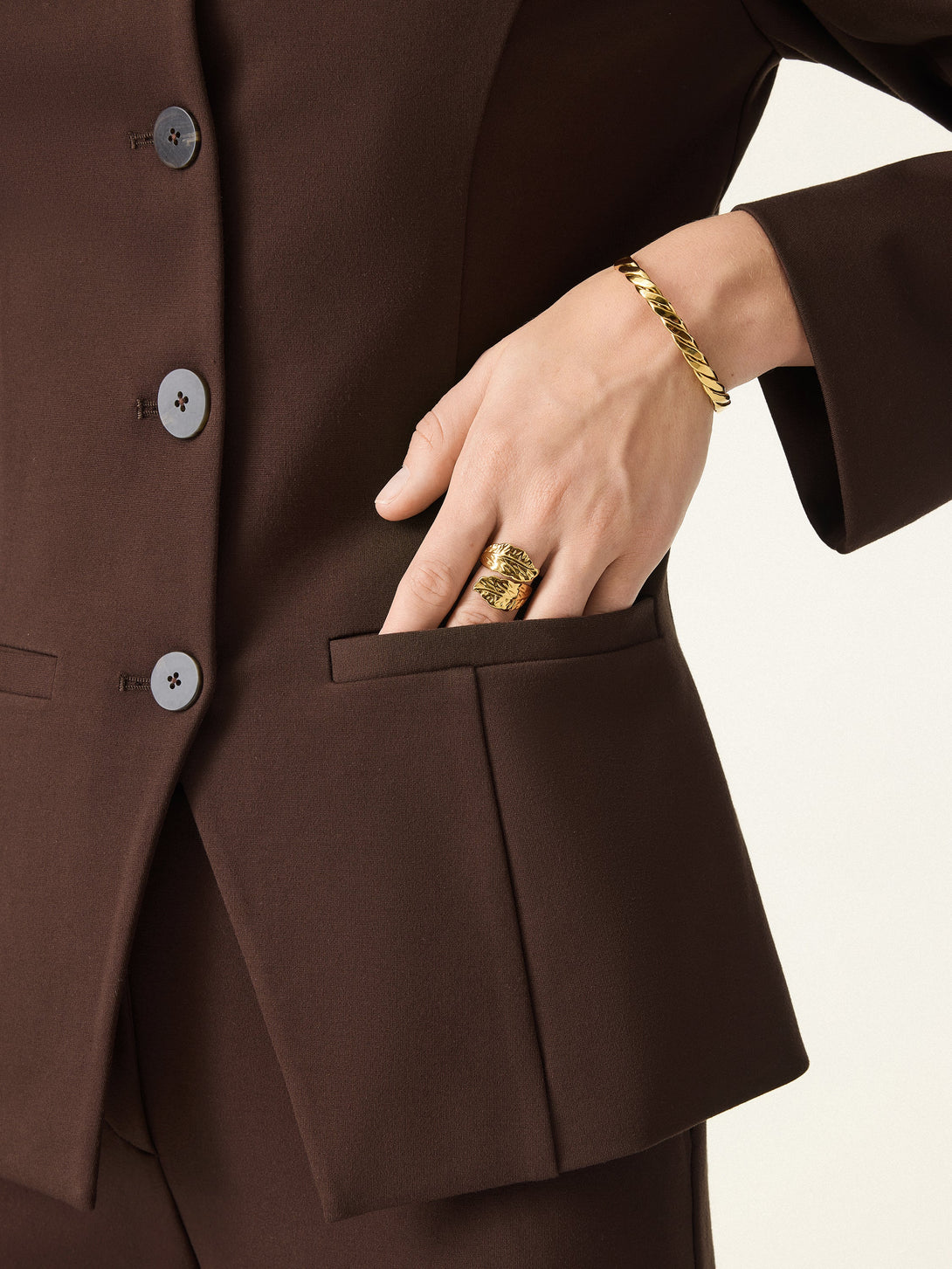 2Pcs Set Boatneck Blazer & High Rise Wide Leg Trousers with Zippered Pockets