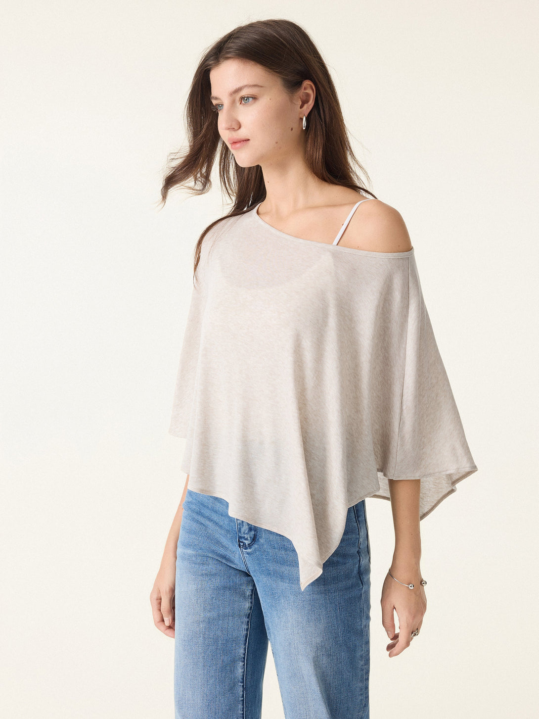 Lyocell Wool Semi-Sheer Cape Top