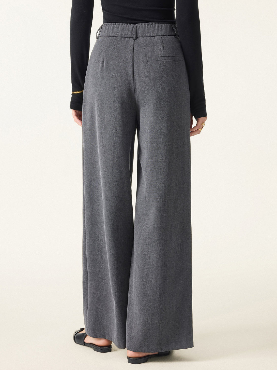 Double-Pleated Mid Rise Wide Leg Trousers