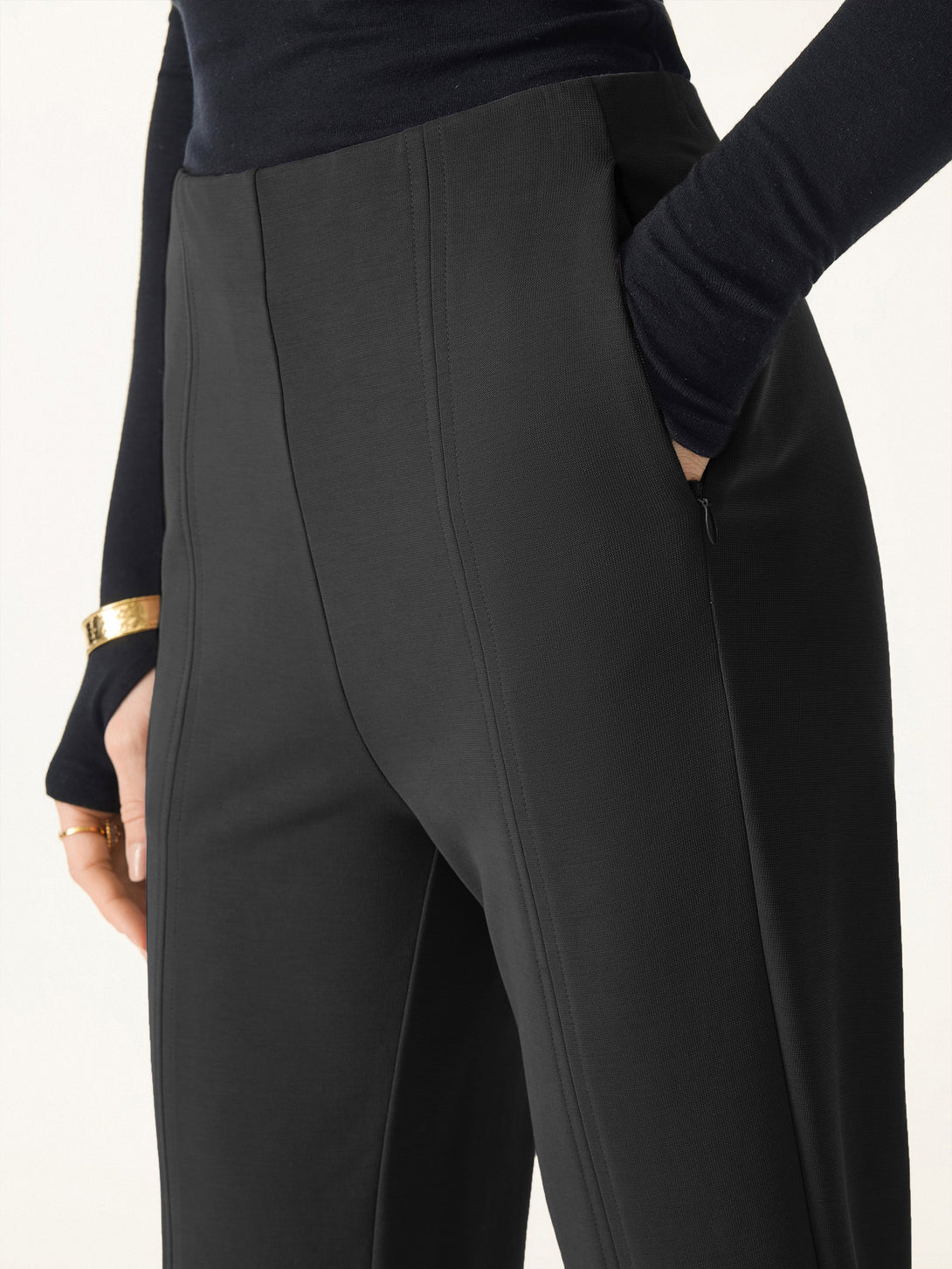 Sandwashed Mid Rise Slim Straight Pull-on Pants with Pockets