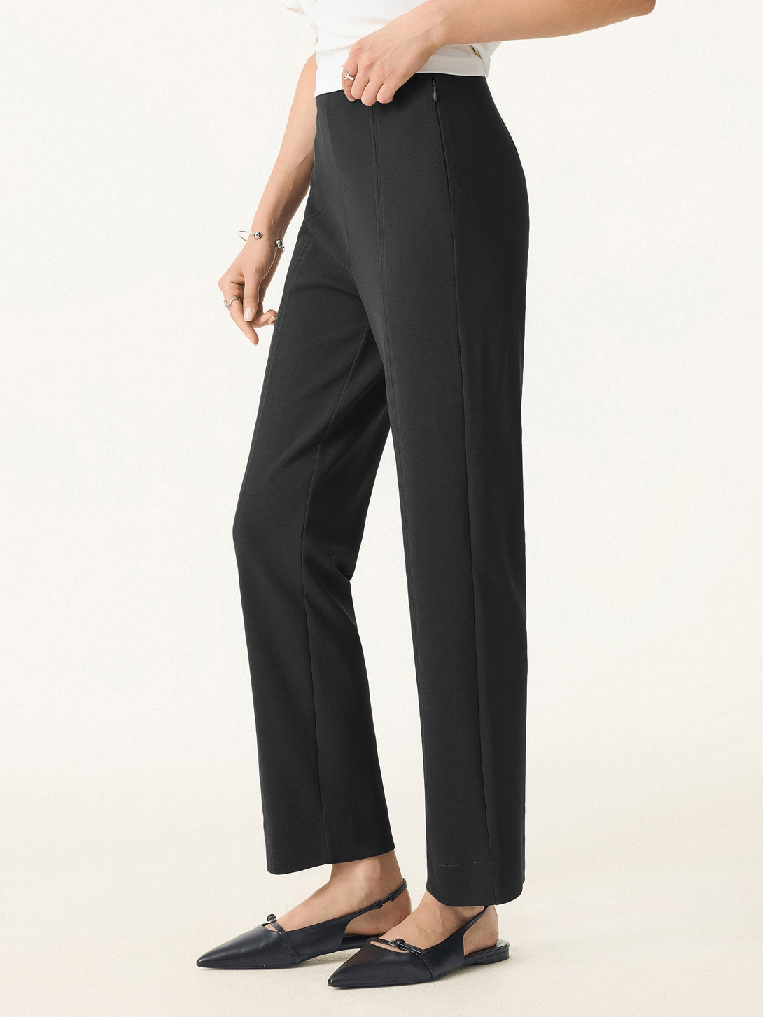 Sandwashed Mid Rise Slim Straight Pull-on Pants with Pockets