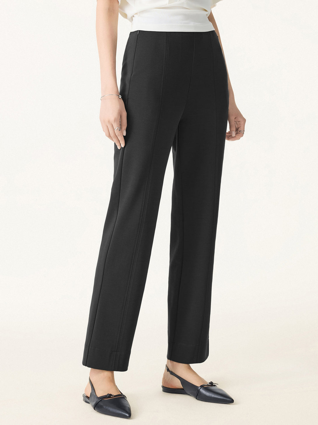Sandwashed Mid Rise Slim Straight Pull-on Pants with Pockets