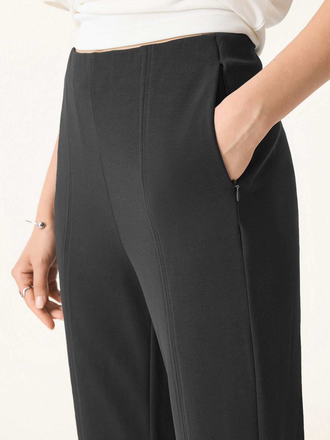 Sandwashed Mid Rise Slim Straight Pull-on Pants with Pockets