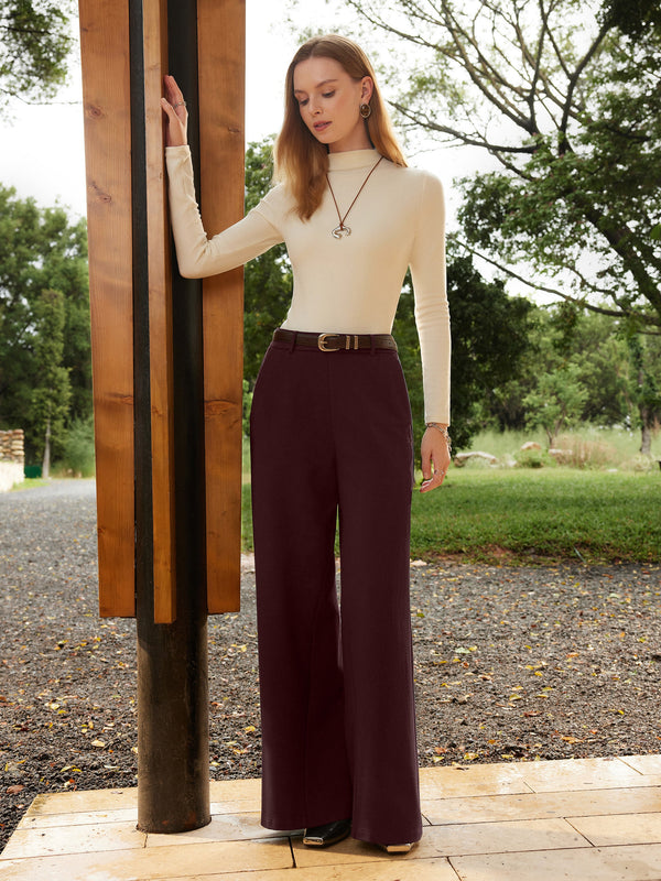 Mid Rise Wide Leg Pull-on Pants with Pockets